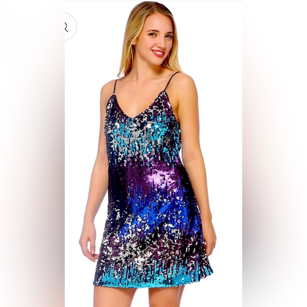 NWOT Anna Kaci midnight spaghetti strap sequin dress medium
